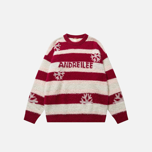 Pull de Noël tricoté à rayures et flocons de neige