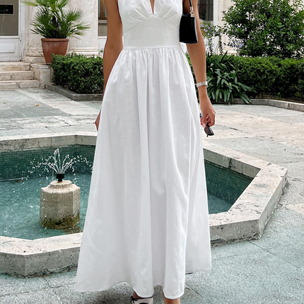 Onbely Robe Longue Licou V-col Dos Nu décontracté Plage boho dress