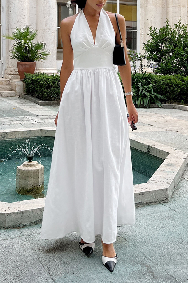 Onbely Robe Longue Licou V-col Dos Nu décontracté Plage boho dress