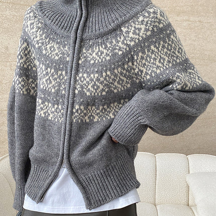 Onbely pull jacquard fermeture éclair pour femme vintage noël