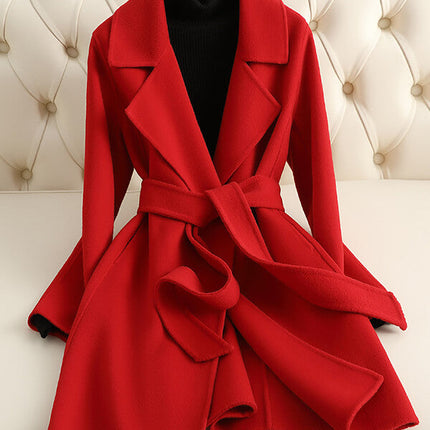 Onbely manteau en laine avec ceinture col revers femme élégant noël