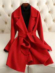 Onbely women's wool coat with belt lapel collar elegant Christmas