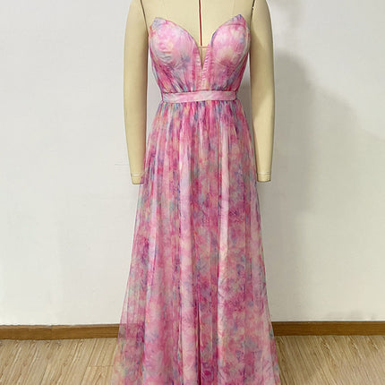 Onbely robe de soirée maxi longue fendue sur le côté à imprimé floral rose pour un mariage