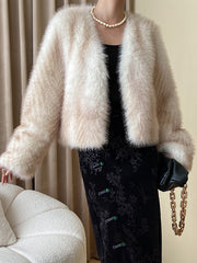 Onbely Women's Winter V-Neck Faux Fur Coat