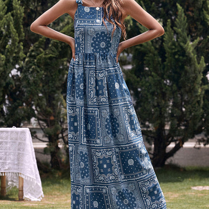 Onbely robe longue bretelle vacances ethnique navy boho dress