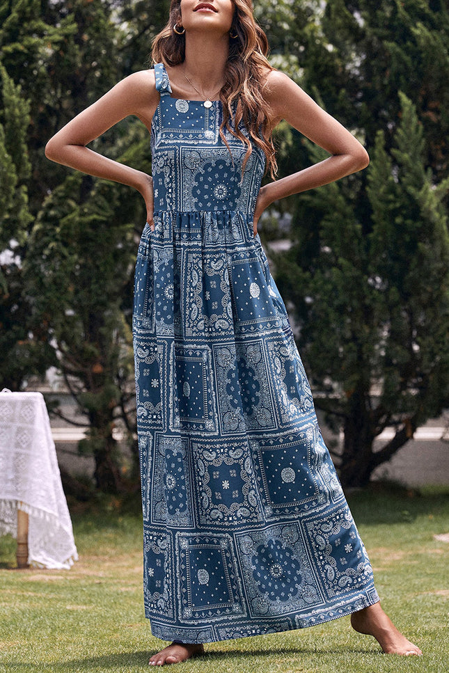 Onbely robe longue bretelle vacances ethnique navy boho dress