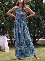 Onbely long dress with navy ethnic holiday straps