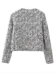 Onbely women's round neck shiny sequin tweed jacket Silver