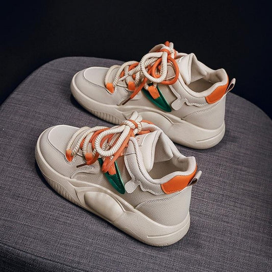 Onbely Baskets Chunky Femme en Cuir Végan – Style Urbain Rétro avec Lacets Bicolores