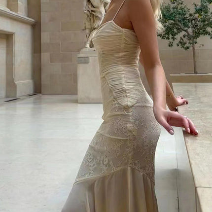 Onbely Robe de soirée longue moulante en dentelle et mousseline style sirène