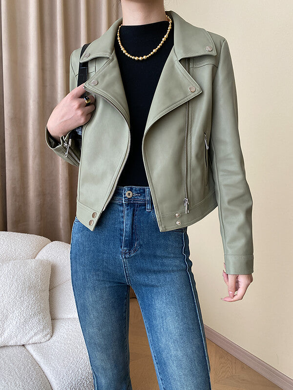 Onbely veste courte cuir PU mode avec poches femme - onbely