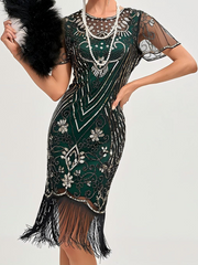 Onbely mid-length shiny sequin fringe vintage cocktail dress