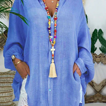 Onbely mi-longue blouse robe oversized boutonnage manches longues femme bohème chemisier boho dress