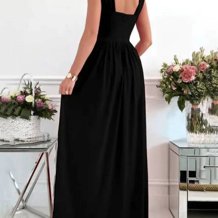 Onbely robe longue fluide fendue sur le côté col licou dos nu bretelles col en V sans manches femme élégante soirée bal de promo cérémonie