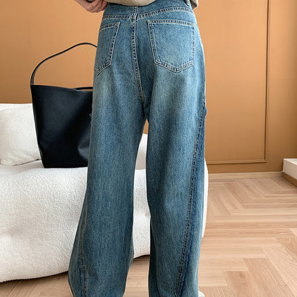 Onbely Jeans Longs Flare Évasé Vintage pour Femme avec Poches et Fermeture Éclair