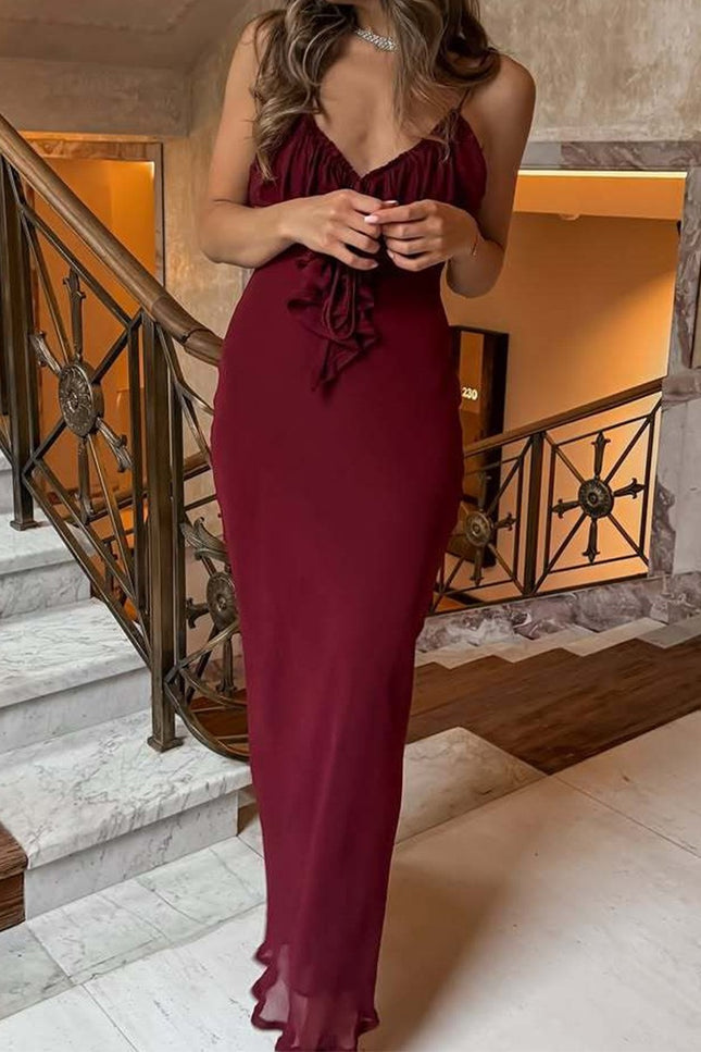 Onbely robe de soirée longue moulante rayé dos nu à fines brides col en V cintrée mode style de rue tous les jours