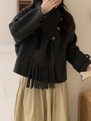 Onbely women's wool coat with fringe scarf