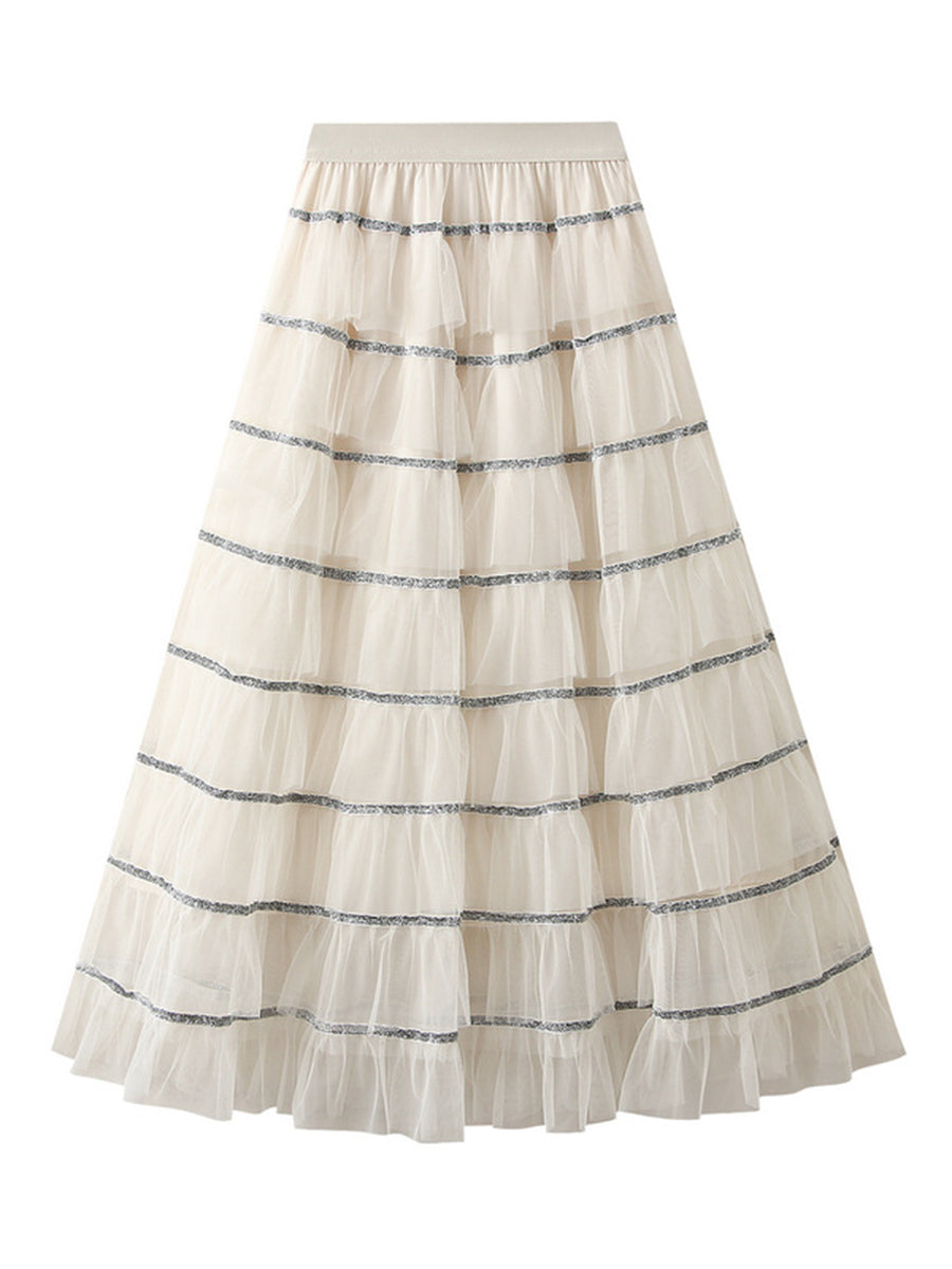 Onbely jupe à volants superposés longue tulle brillante paillette femme