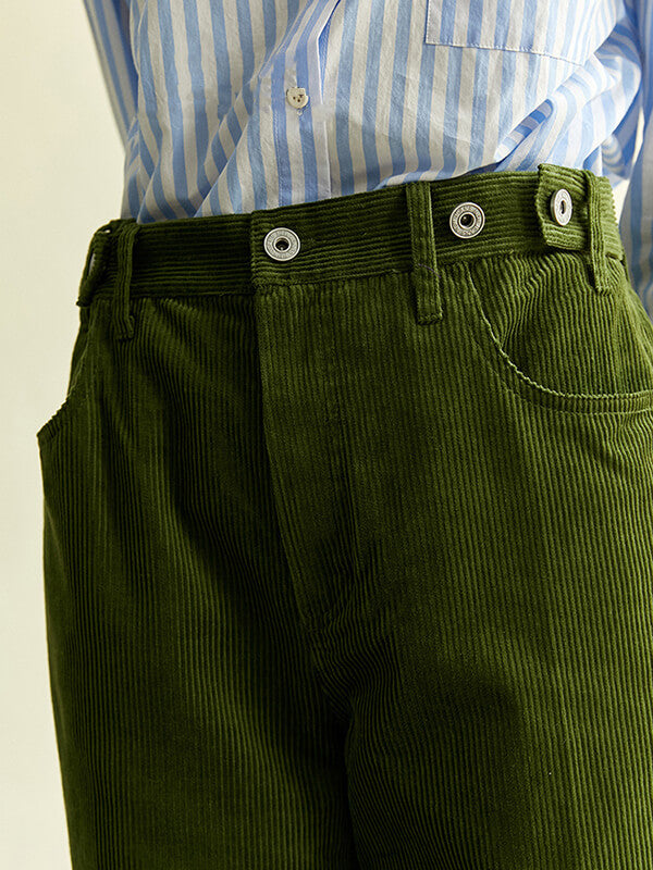 Onbely pantalons droit vert velours cotelé femme - onbely
