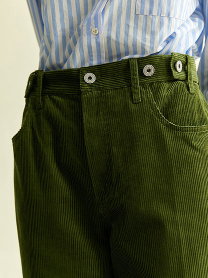 Onbely pantalons droit vert velours cotelé femme - onbely
