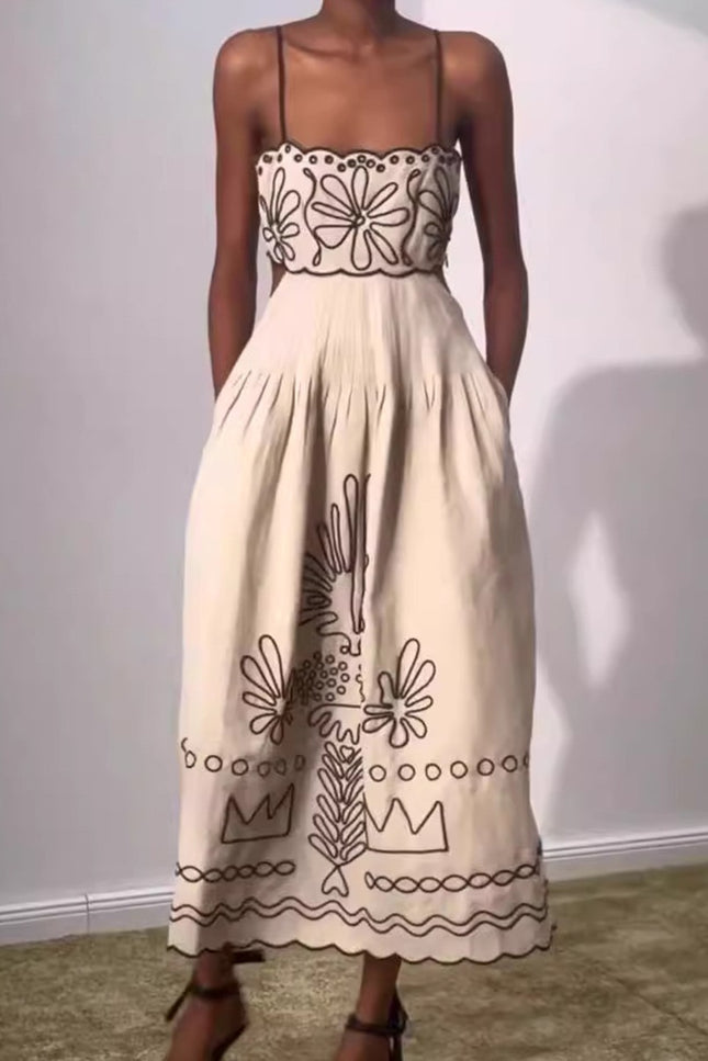 Onbely robe longue brodée à fines brides mode vacances