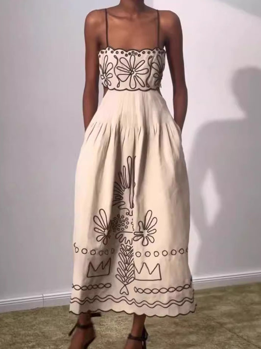 Onbely robe longue brodée à fines brides mode vacances