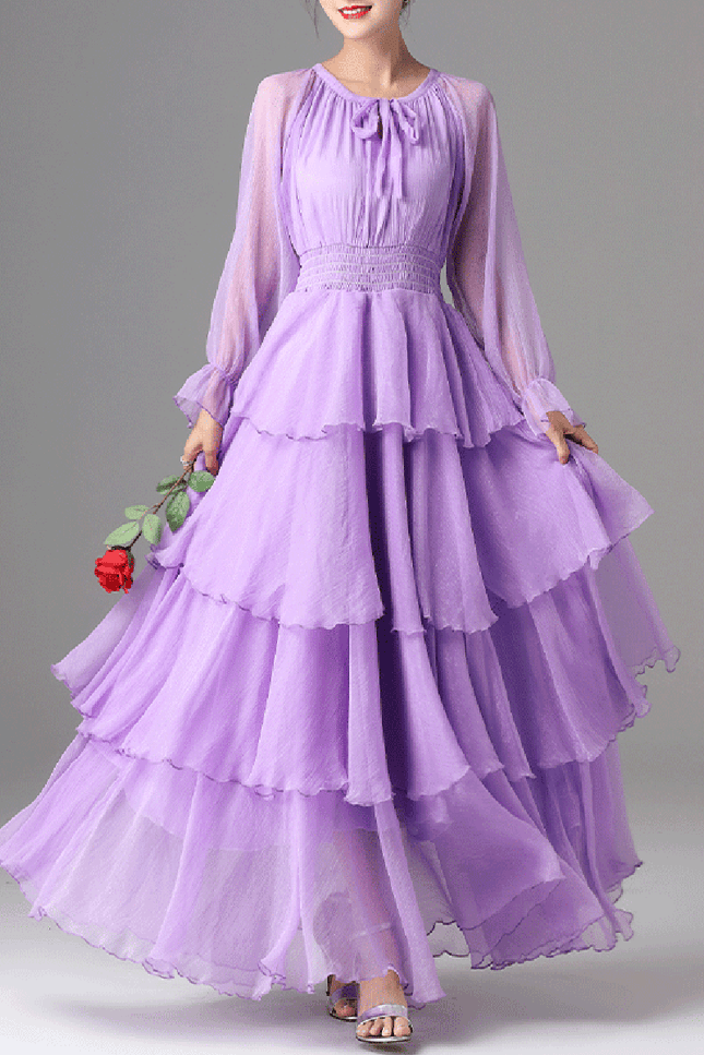 Onbely robe longue mousseline manches longues élégant