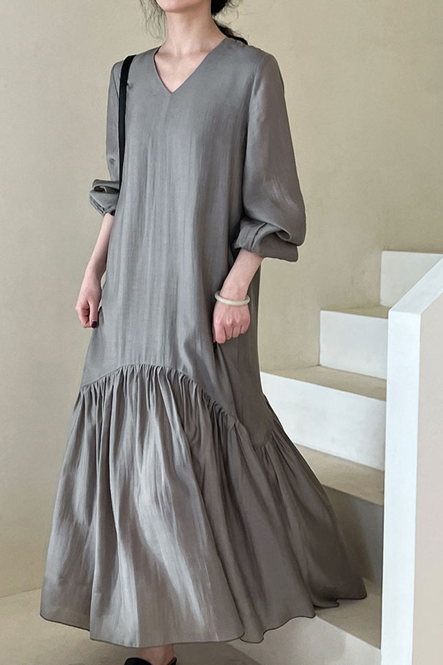 Onbely robe longue casual unicolore à ourlet sirène et fermeture éclair