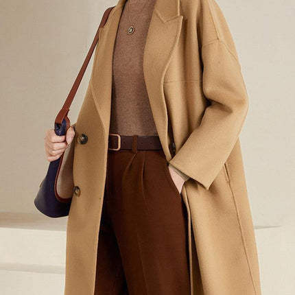 Onbely mi-longue manteau en laine double boutonnage épaule tombante femme