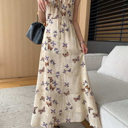 Onbely Robe longue à imprimé papillon avec fines bretelles