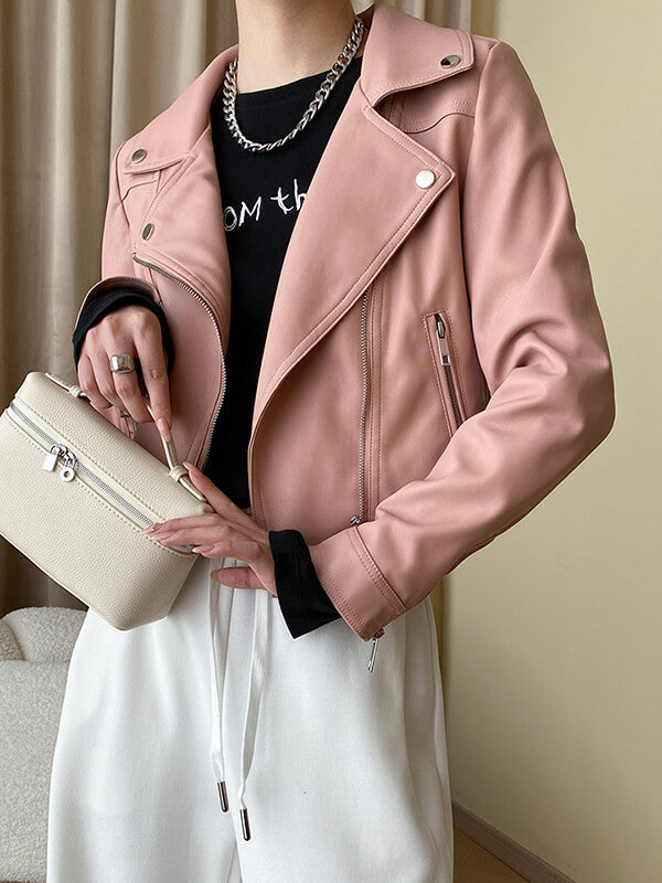 Onbely veste courte cuir PU mode avec poches femme - onbely