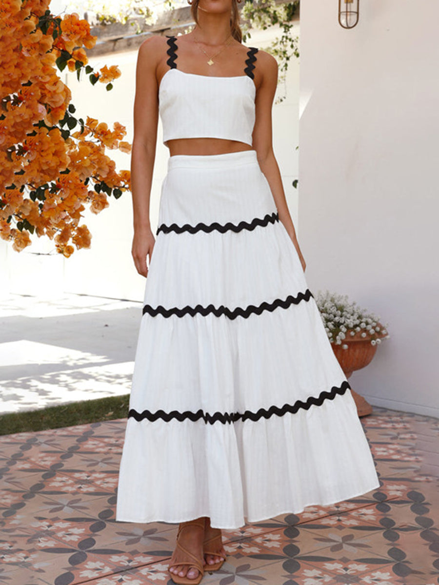 Onbely ensemble jupe et crop top à bordures ondulées pour femme boho dress