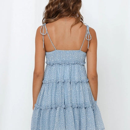 Onbely robe courte imprimé à fleurie à fines brides col carré doux tous les jours vacances boho dress