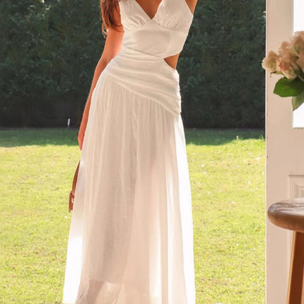 Onbely Robe de soirée longue à découpes latérales et col en V élégante pour bal de promo boho dress