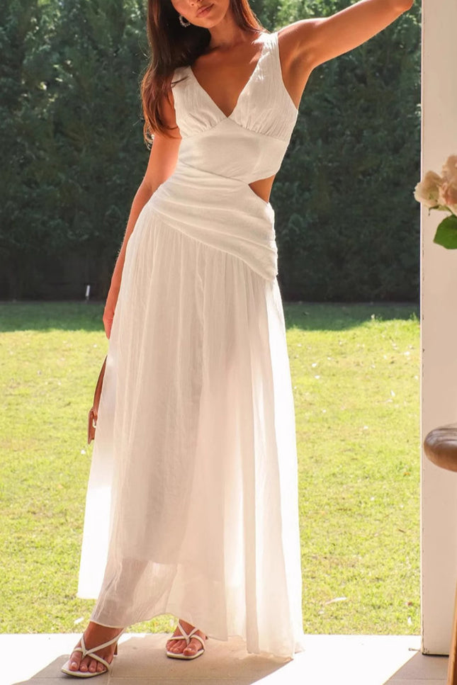 Onbely Robe de soirée longue à découpes latérales et col en V élégante pour bal de promo boho dress