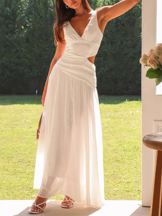 Onbely Robe de soirée longue à découpes latérales et col en V élégante pour bal de promo