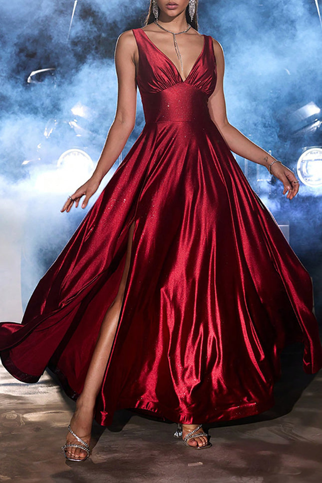 Onbely robe de soirée maxi longue en satin fendue sur le côté rouge pour un mariage femme cérémonie