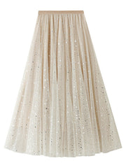 Onbely long A-line skirt with star tulle for women