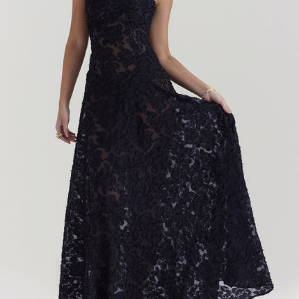 Onbely robe de soirée longue élégante à fines brides en jacquard pour un mariage femme cérémonie