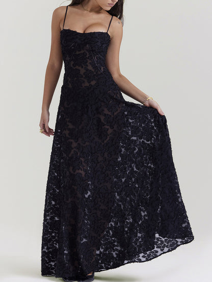 Onbely robe de soirée longue élégante à fines brides en jacquard pour un mariage femme cérémonie