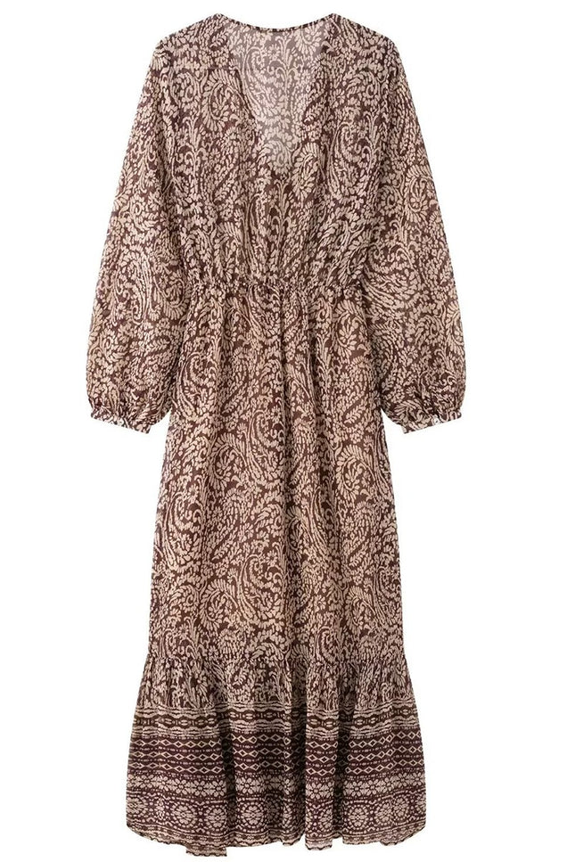 Onbely Robe Longue mousselin Paisley V-col Manches Longues Bohème boho dress