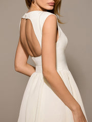 Onbely elegant white cocktail open back trapeze long dress