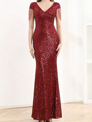 Onbely robe de soirée longue moulante sirene brillante paillette v-cou mode