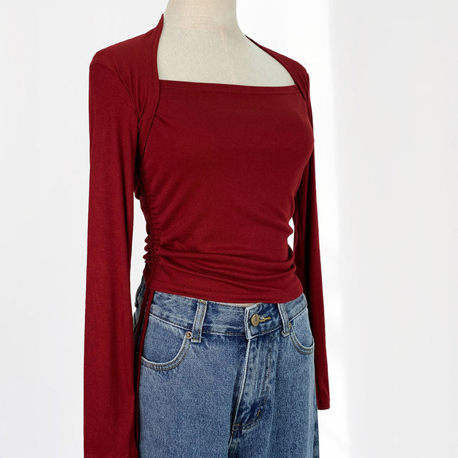 Onbely haut strappy col carré manches longues femme mode