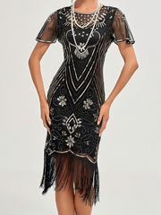 Onbely mid-length shiny sequin fringe vintage cocktail dress