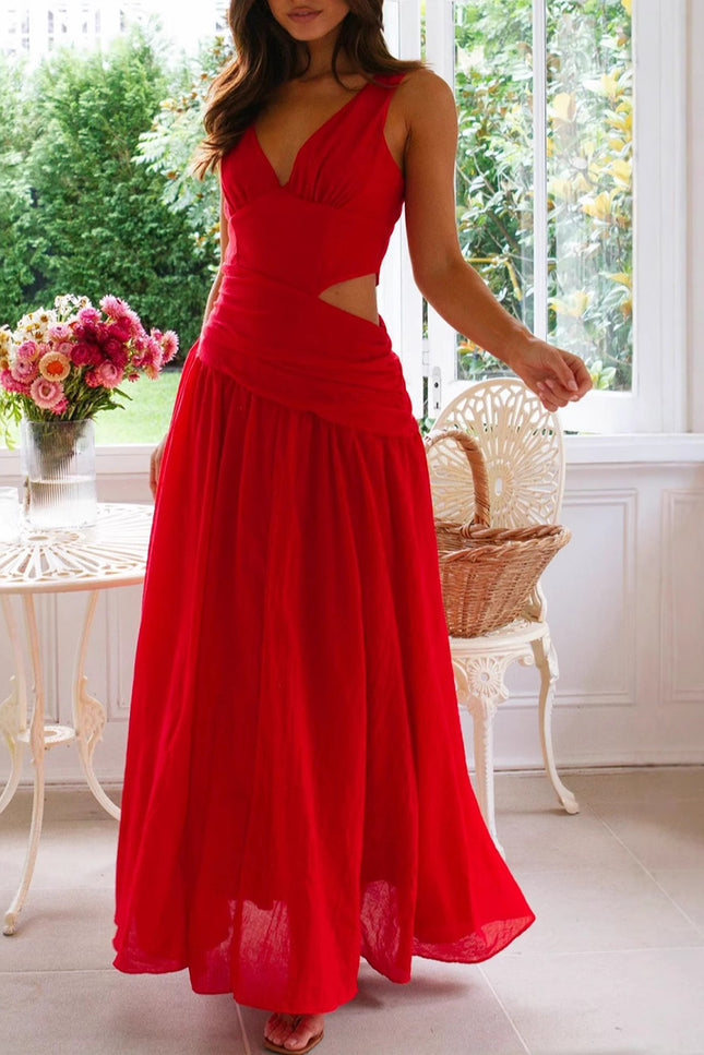 Onbely Robe de soirée longue à découpes latérales et col en V élégante pour bal de promo boho dress