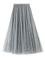 Onbely long A-line skirt with star tulle for women