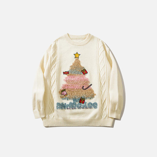 Pull de Noël tricoté à motif de sapin