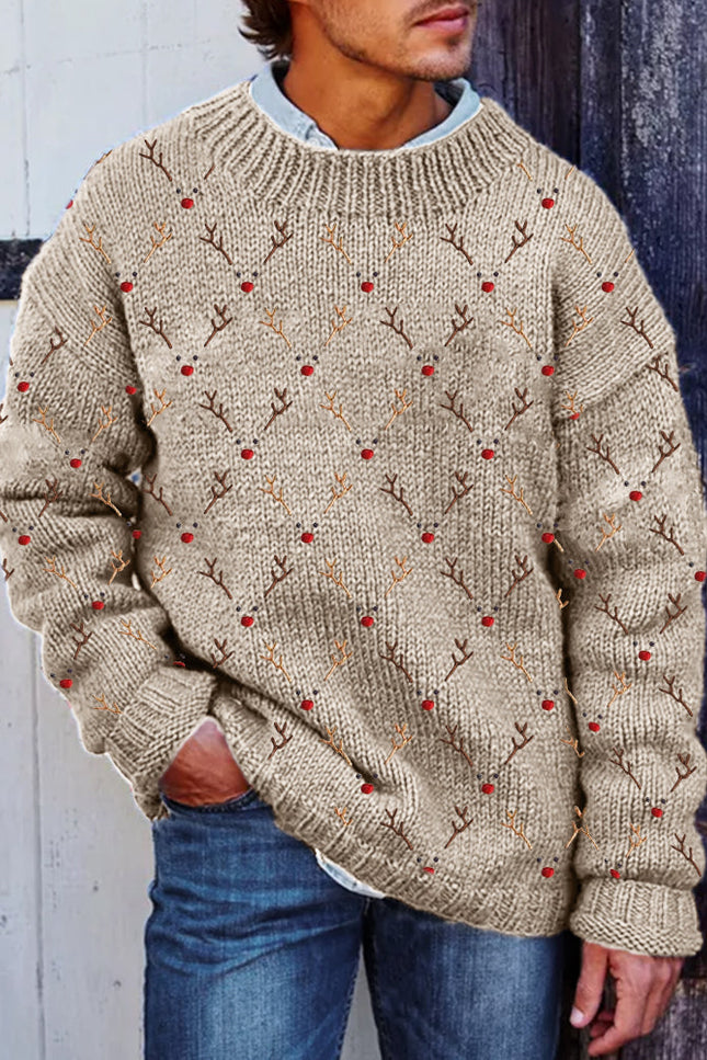 Pull De Noël homme brodé visages de rennes confortable