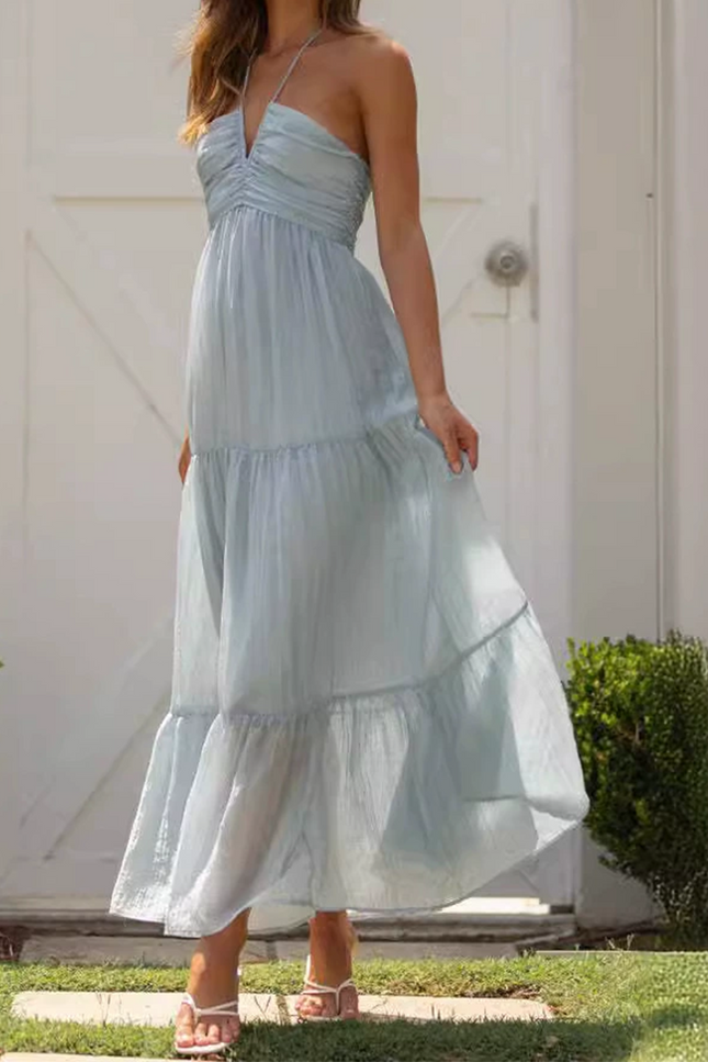 Onbely Robe Longue à volantée Licou Dos Nu Chic Vacances